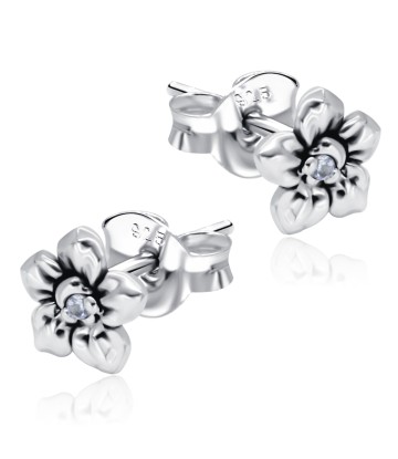 Beautiful Flowers with CZ Stone Silver Ear Stud STS-5477  